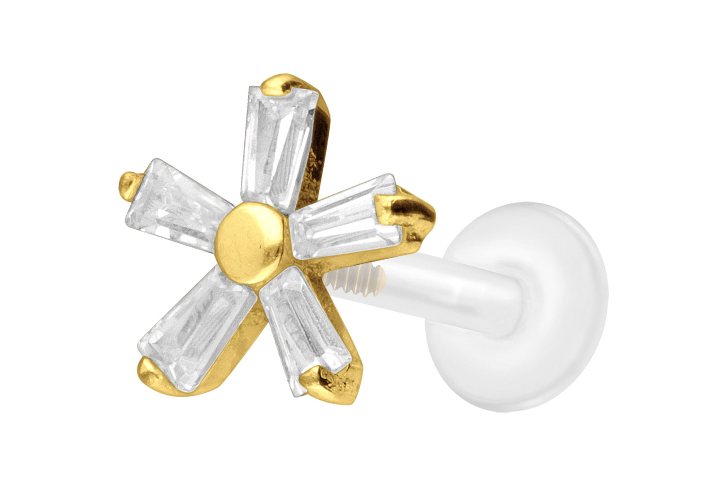 PTFE Labret Piercing mit Innengewinde + Titan-Aufsatz KRISTALLBLUME